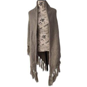 Do Everything In Love Chunky Knit Shawl Tassel Fringe Accents New Tan One Size